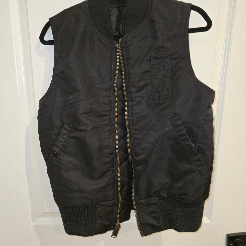 Rachel Black Quilted Outerwear Reversible‎ Vest Zip Close Medium Fall Spring - Picture 3 of 8